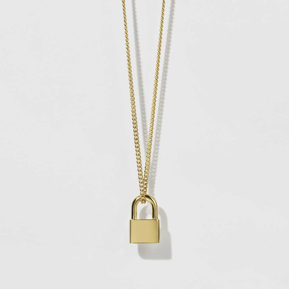 Gold Pated Sterling Silver Locked Charm Necklace