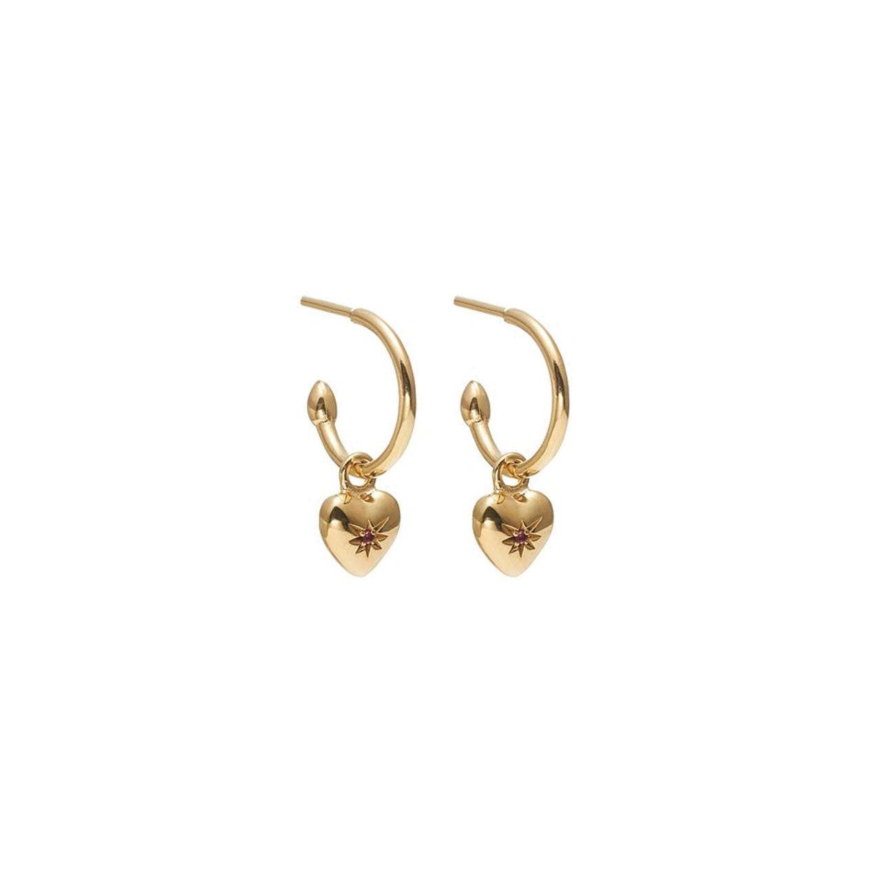 Petite Puffed Heart Hoops Ruby + Gold