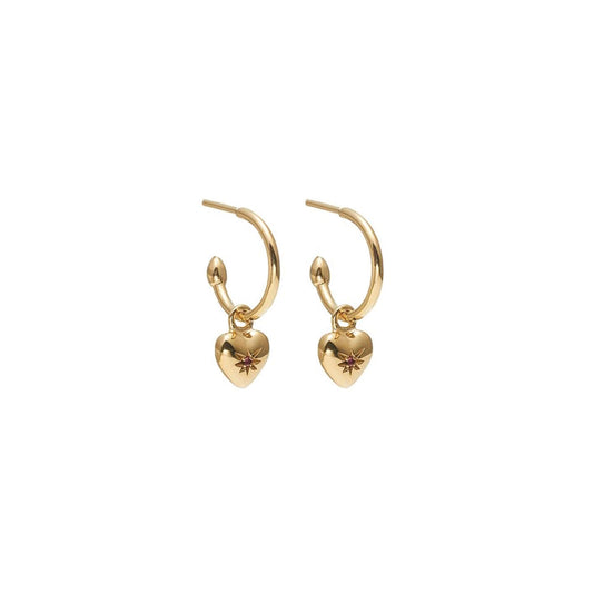 Petite Puffed Heart Hoops Ruby + Gold