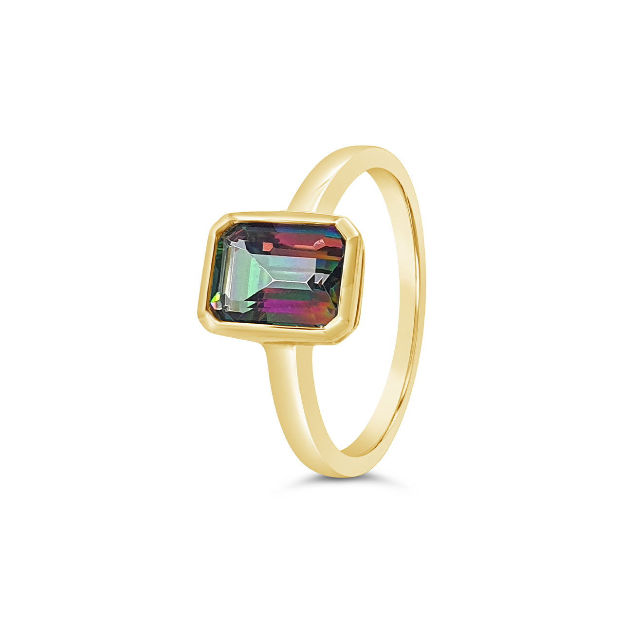 9k Yellow Gold Mystic Topaz Rubover Ring