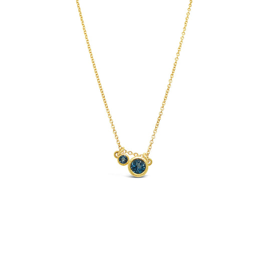 9k Yellow Gold 2 Stone Bezel Set Topaz Necklace