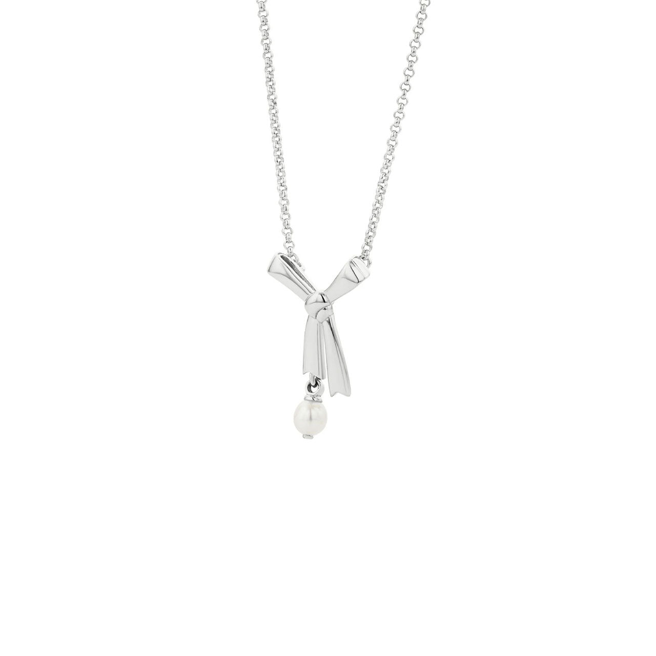 Sterling Silver Pearl Bow Necklace
