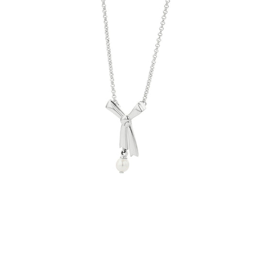 Sterling Silver Pearl Bow Necklace