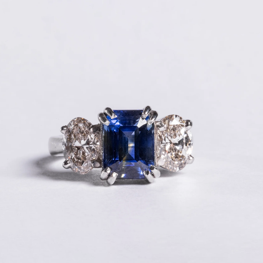 The Meridian Divide - Platinum 4.10ct Bi-Colour Sappire & 1.96ct Diamond 3 Stone Ring