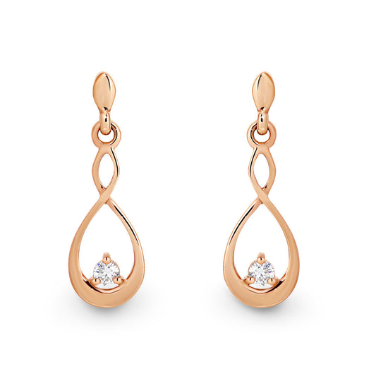 9k Rose Gold Diamond Twist Drop Earrings