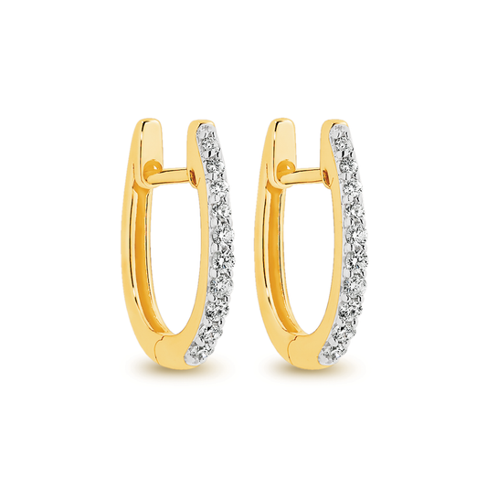 9k Yellow & White Gold 0.15ct Diamond Huggie Earrings