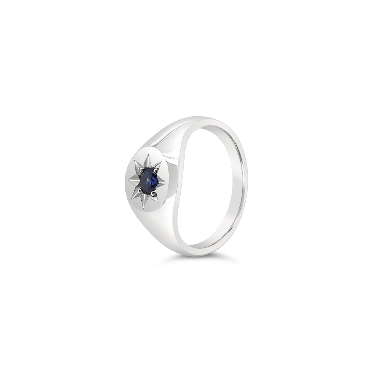 Sterling Silver Blue CZ Star Set Signet Ring
