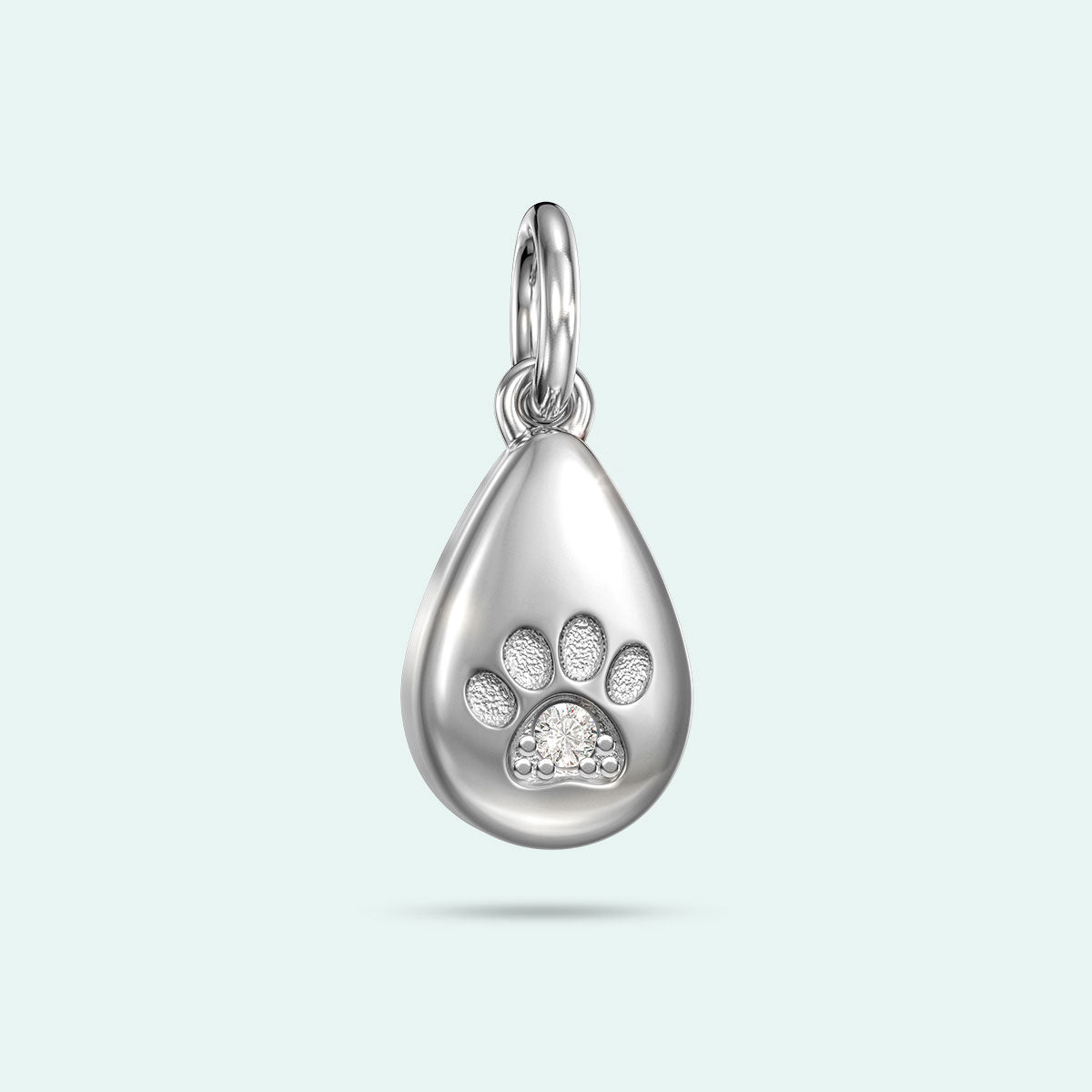 Sterling Silver Love Drop Paw Print Crystal Charm