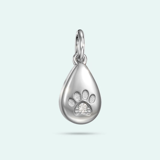 Sterling Silver Love Drop Paw Print Crystal Charm