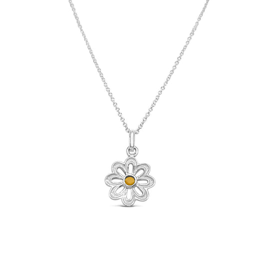 Sterling Silver White & Yellow Daisy Pendant