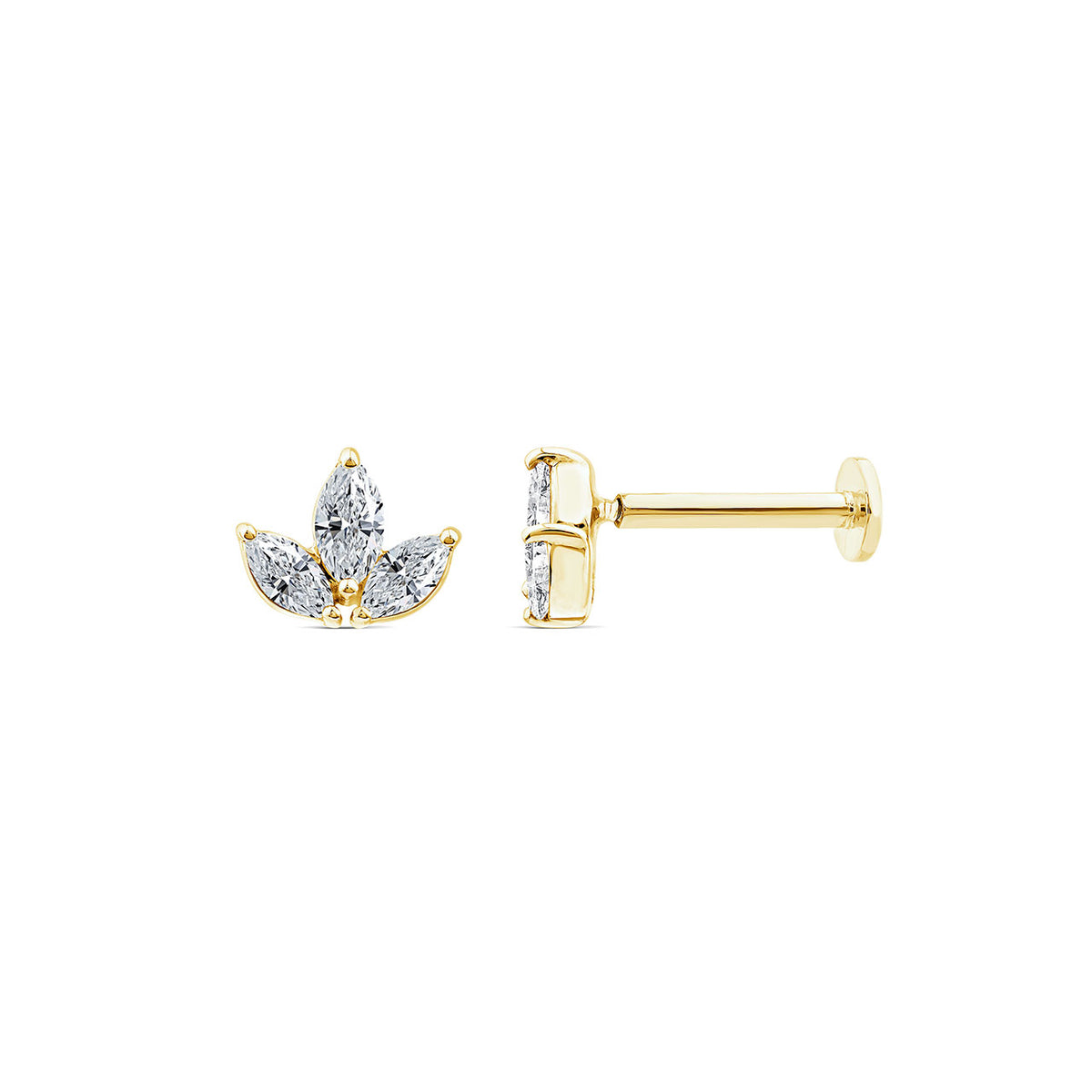 9k Yellow Gold 0.12ct 3 Stone Lab Grown Diamond Single Flat Back Earring