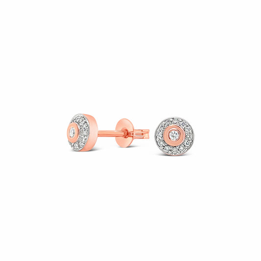 9k Rose Gold Pink & White Diamond Cluster Earrings