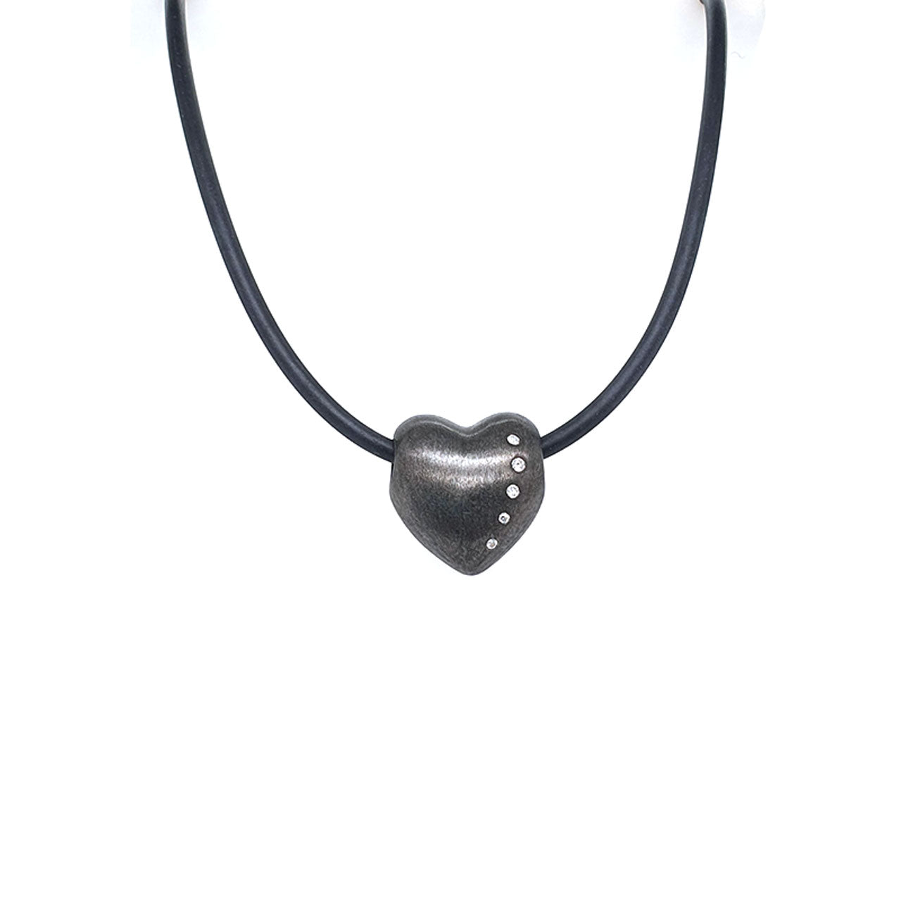 Story - Matte Black Rhodium Plated Button Heart Necklace