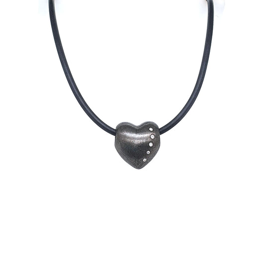 Story - Matte Black Rhodium Plated Button Heart Necklace