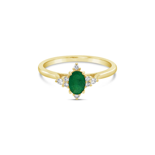 9k Yellow Gold Oval Emerald & Diamond Dress Ring