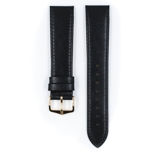 Osiris - 18mm Black Long Leather Watch Strap with Gold Buckle