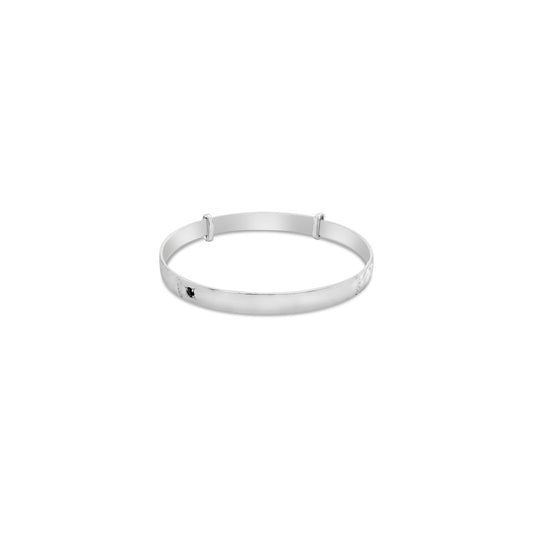 Sterling Silver Engraved Childrens Expandable Christening Bangle with Sapphire