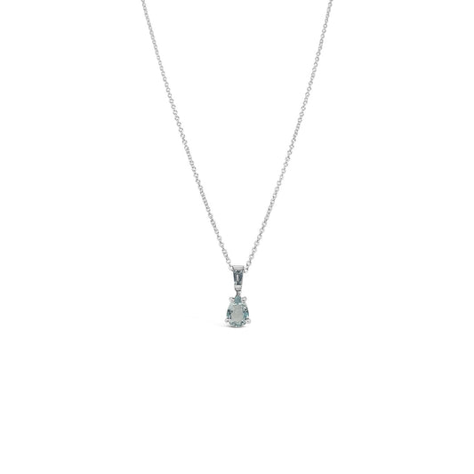 9k White Gold Pear & Tapered Baguette Aquamarine Pendant