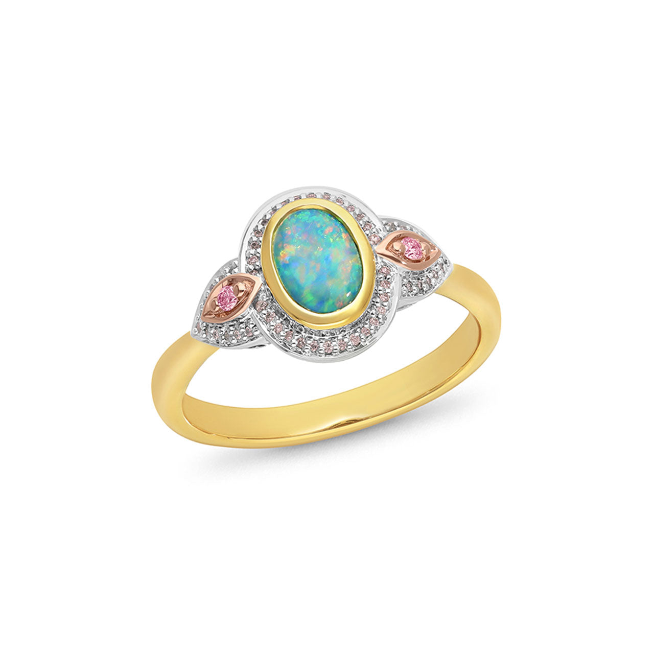 9k Yellow & White Gold Opal & Diamond Dress Ring