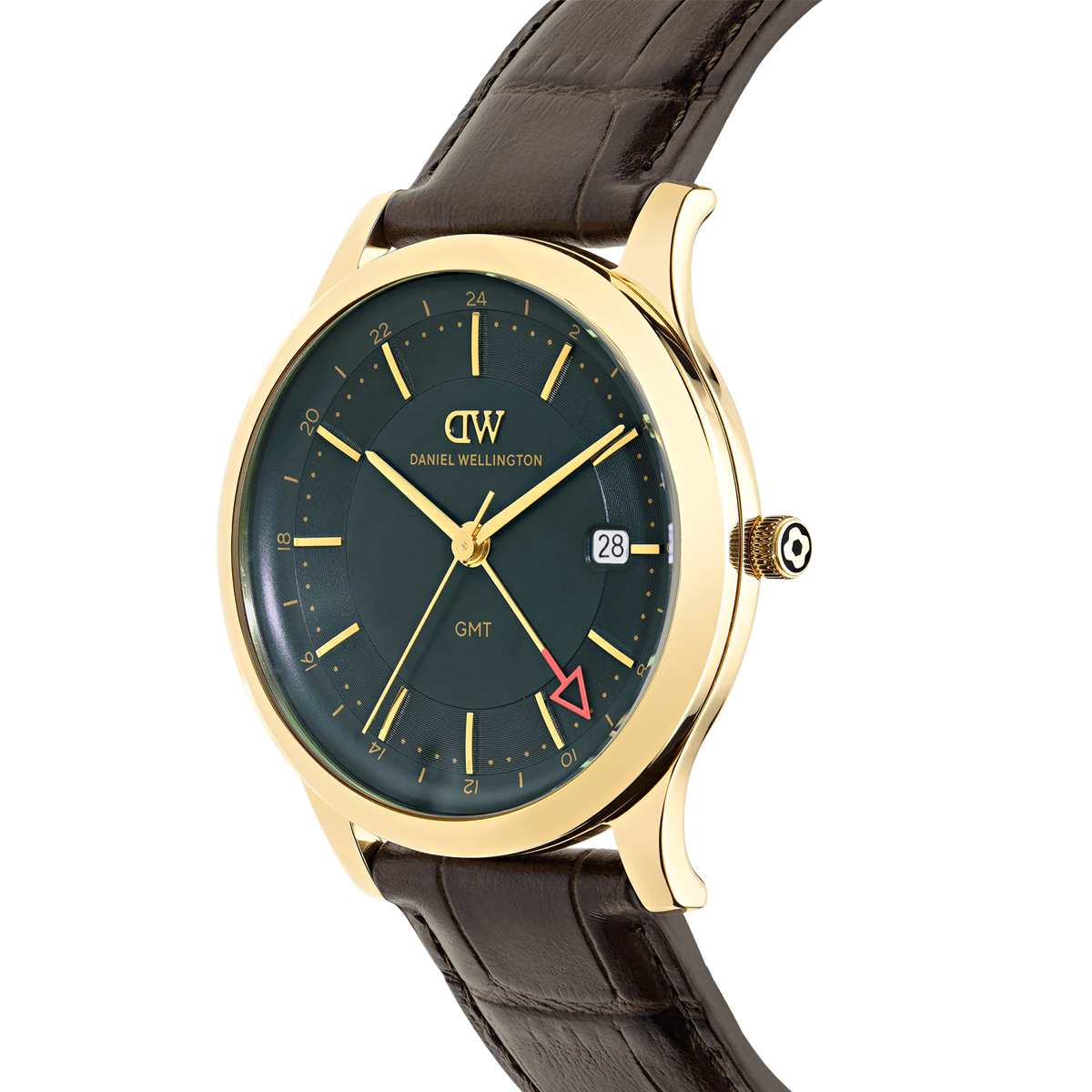 Pathfinder GMT Brown-Croc Green Gold Mens Watch