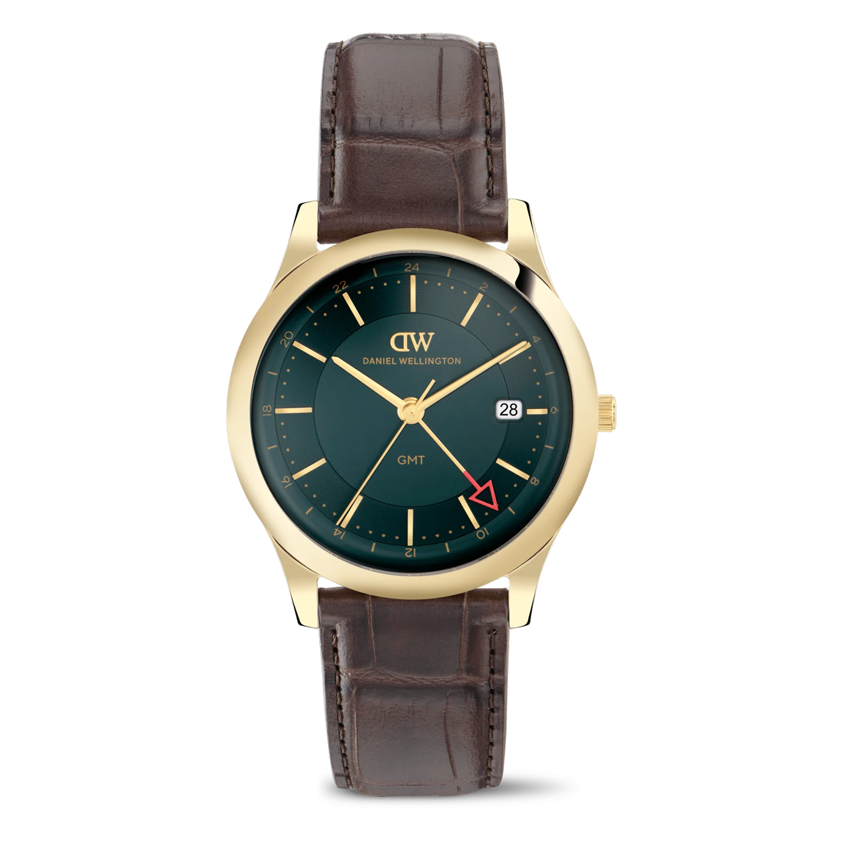 Pathfinder GMT Brown-Croc Green Gold Mens Watch
