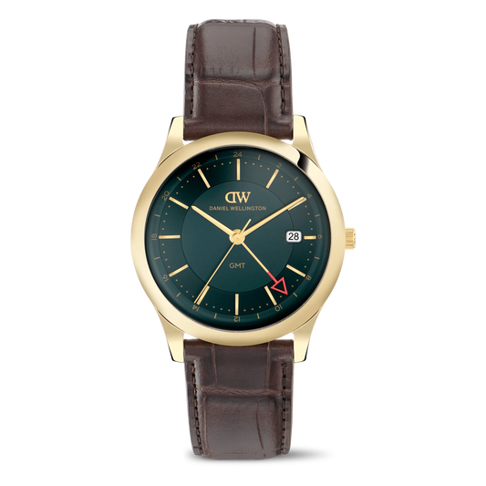 Pathfinder GMT Brown-Croc Green Gold Mens Watch
