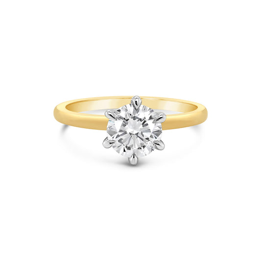 9k Yellow & White Gold Lab Grown 1.00ct Diamond 6 Claw Solitaire Ring