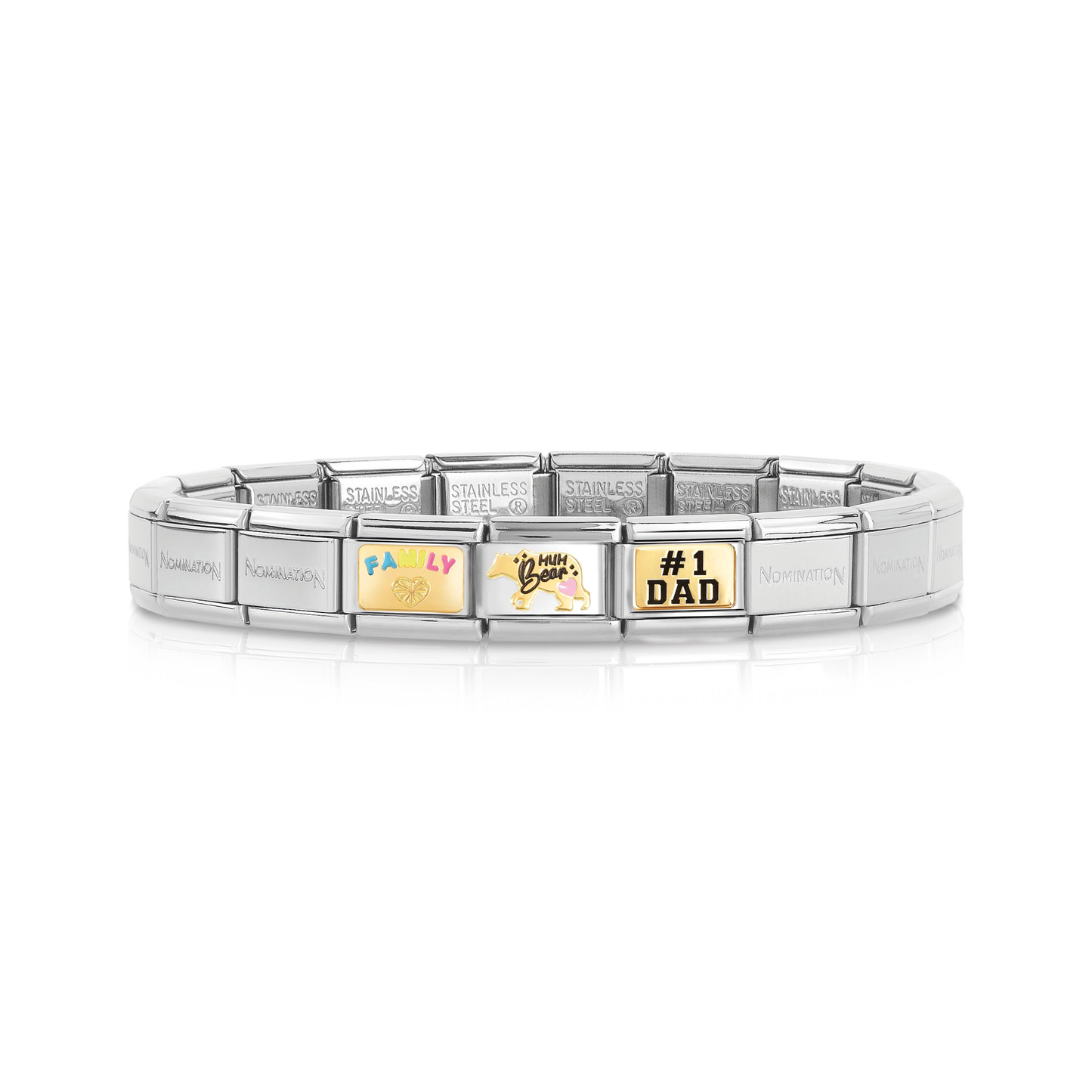 Composable Classic Bracelet Base Stainless Steel with 3 Family Themed Links