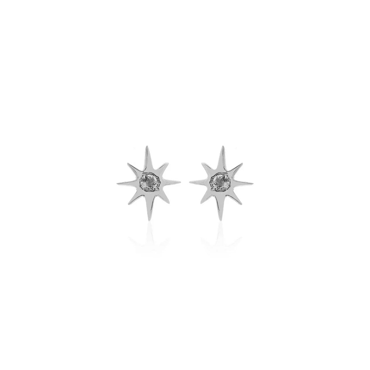 Superfine Star Stud Earrings Silver + White Topaz