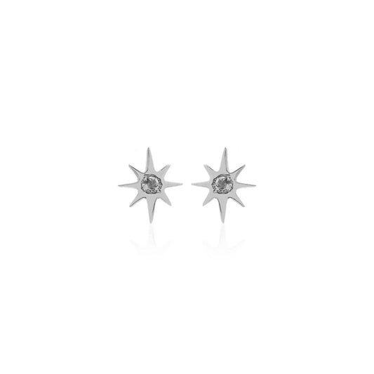 Superfine Star Stud Earrings Silver + White Topaz