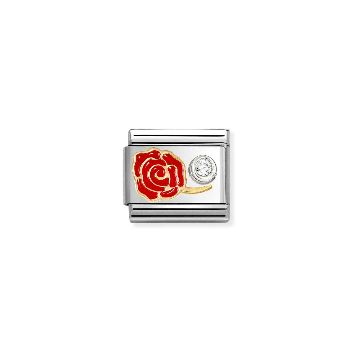 Composable Classic Link 630302/06 Red Rose In 18K Gold, Silver, Enamel & CZ