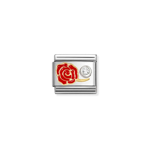 Composable Classic Link 630302/06 Red Rose In 18K Gold, Silver, Enamel & CZ
