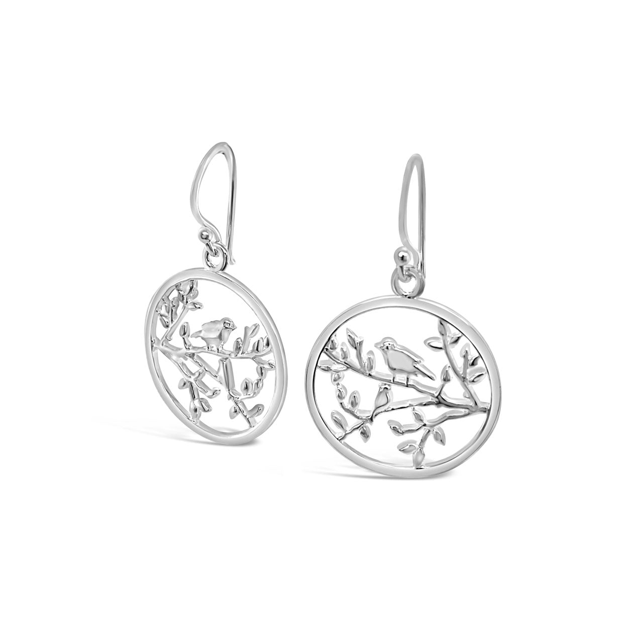 Sterling Silver Little Birds in a Tree Drop Earrings