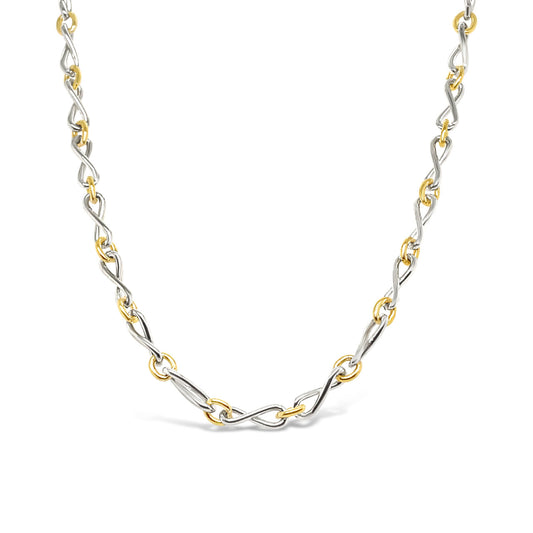 45cm Sterling Silver & 9k Yellow Gold Infinity Figaro Cable Chain