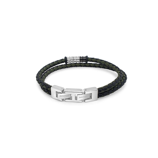 Gentlemen - 8mm Double Braid Green & Black Leather Bracelet