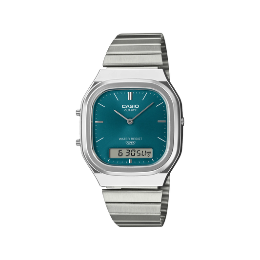 Casio Vintage Square Retro Duo Green Dial Watch - AQ240E-3A