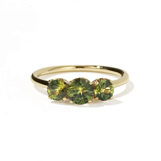 9k Yellow Gold Signature 3 Stone Ring - Green Emerald
