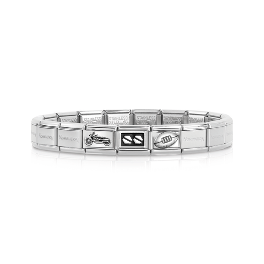 Composable Classic Bracelet Base Stainless Steel with 3 Guy Themed Links