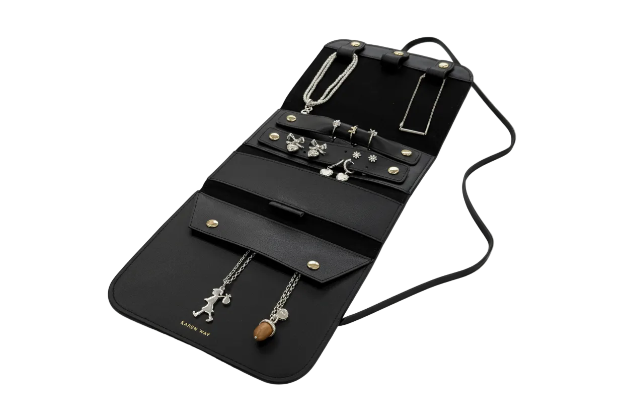 Karen Walker Leather Jewellery Roll with Dust Bag