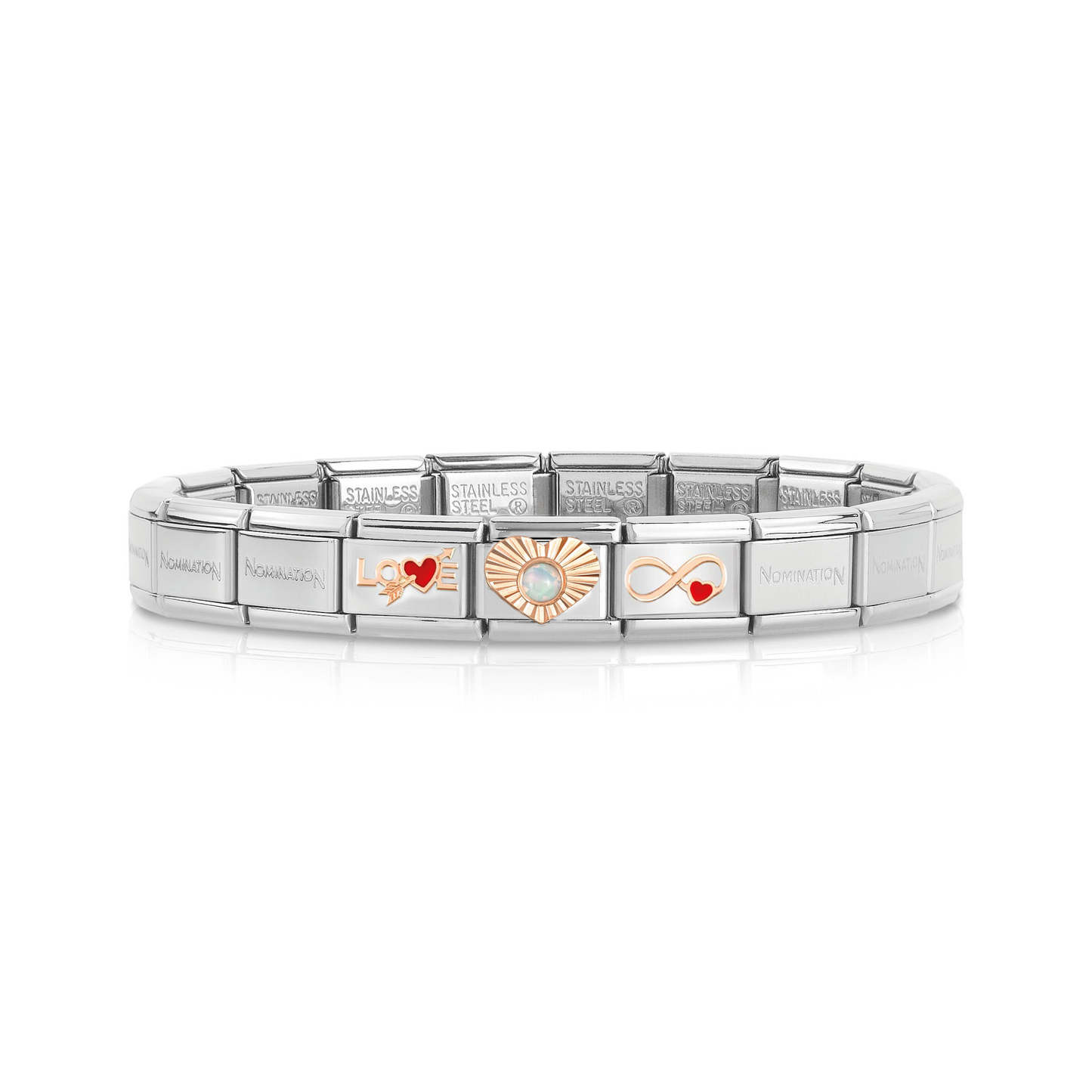 Composable Classic Bracelet Base Stainless Steel with 3 Love Themed Links